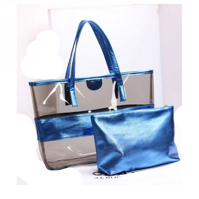 2022 New Design Summer Waterproof PVC Beach bag Set with Cosmetic Pouch For Travel