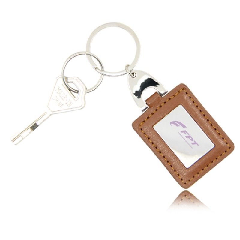 Wholesale Square Leather Keychain With Metal Plate