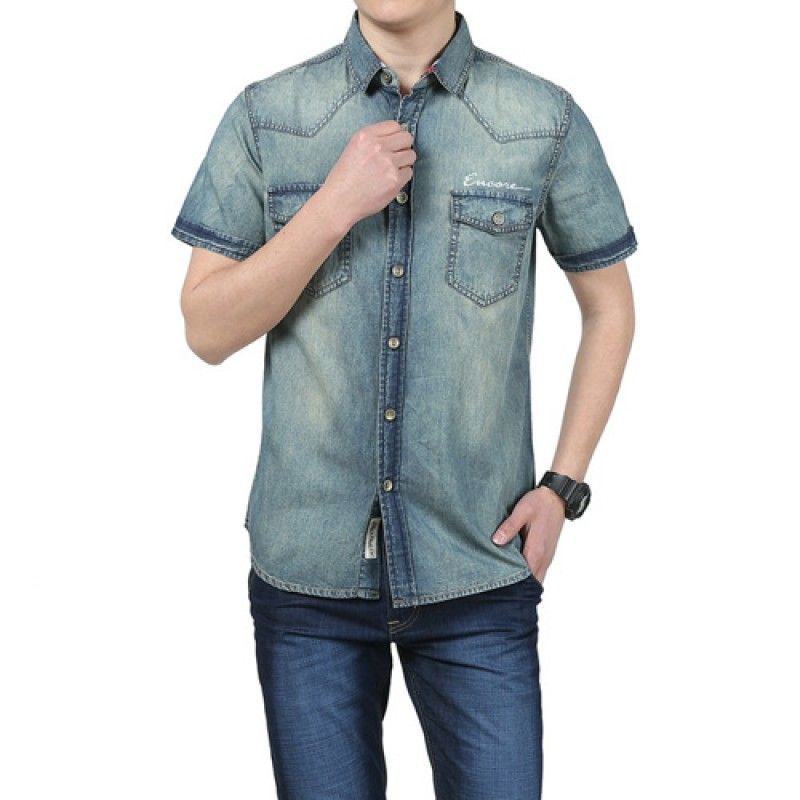 Wholesale Breathable Patchwork Jeans Shirt