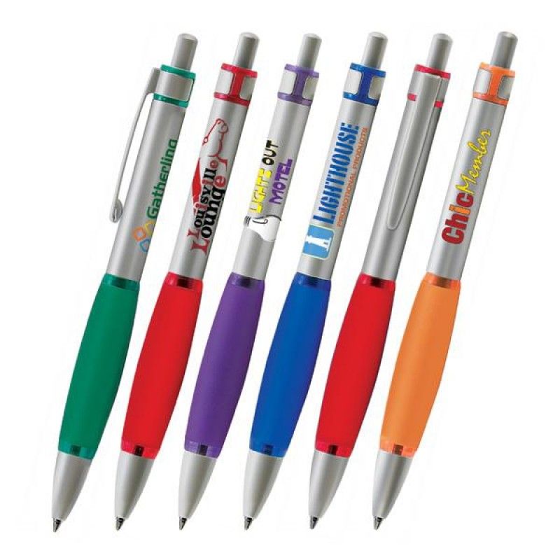 Wholesale Plunger Action Retractable Ballpoint- Soft, colored grip-[NW-29790]