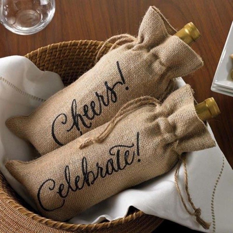 Wholesale Celebrate Printed on Burlap Jute Wine Reusable Bags