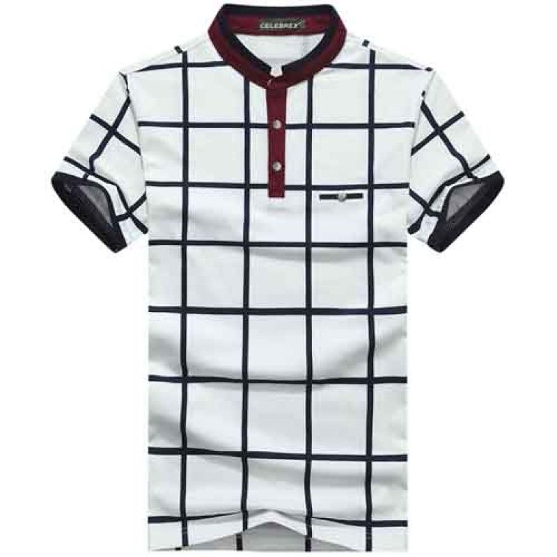 Wholesale Mandarin Collar Plaid T-Shirt