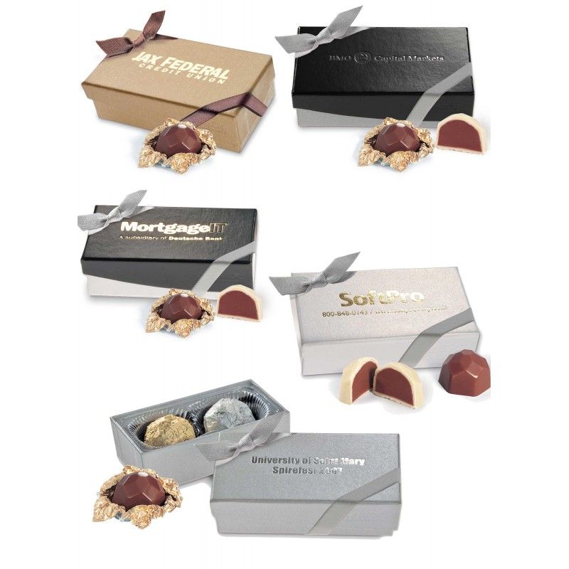 Wholesale Nouveau Line 2 pc. Truffle Box w/ Two Belgian Chocolate Hazelnut Truffles-[AT-29007]