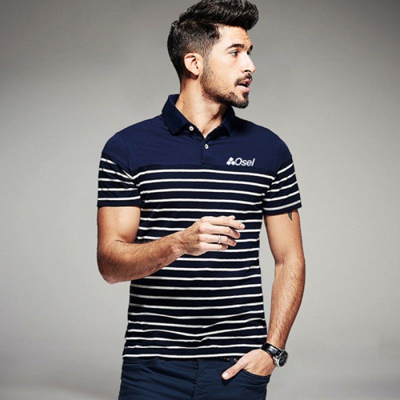 Wholesale Stripe Pattern Sleek Polo Shirt