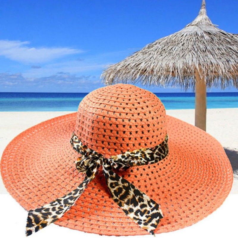 Wholesale Wide Brim Leopard Ribbon Straw Hat