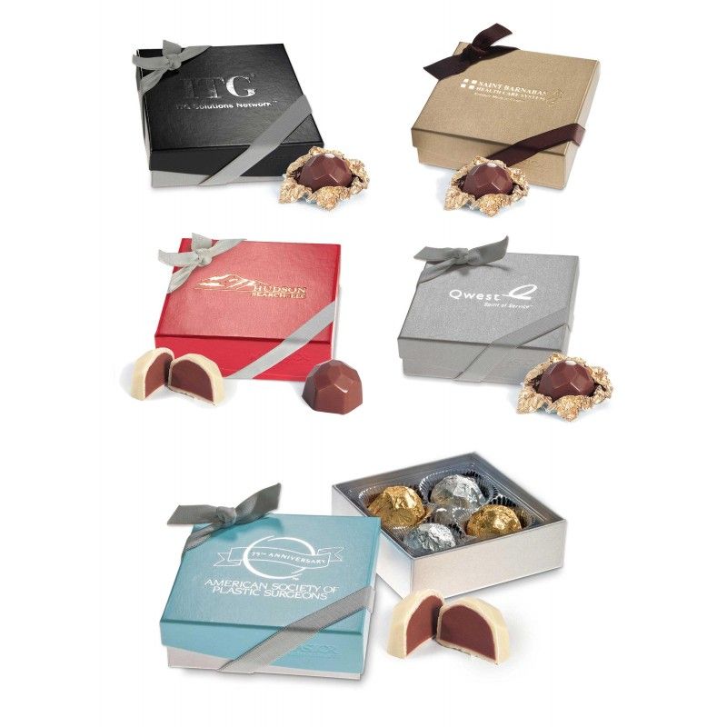 Wholesale Nouveau Line 4 pc. Truffle Box w/ Two Belgian Chocolate Hazelnut Truffles-[AT-29008]