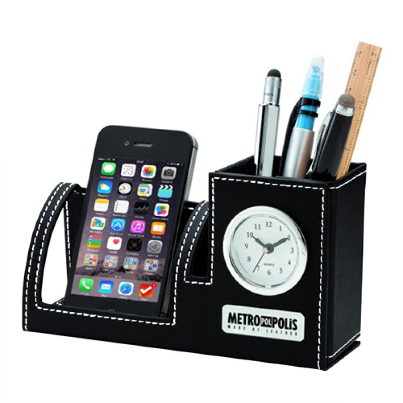 Wholesale Excutive Leather Pen & Phone Holder Clock