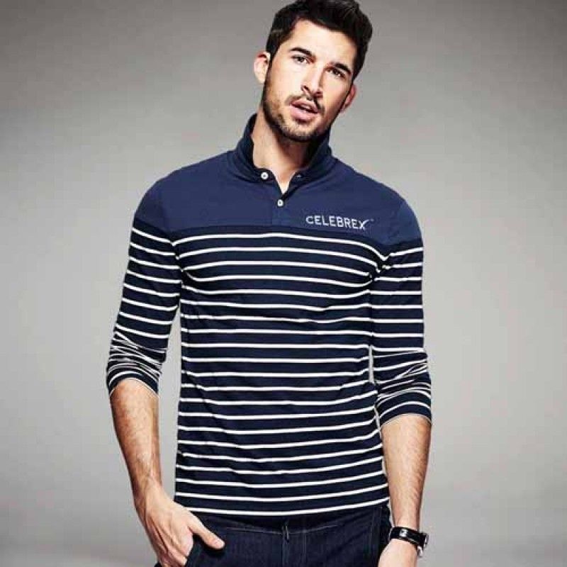 Wholesale Lapel Stripes Long Sleeve Polo Shirt