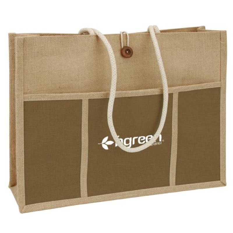 Wholesale Jute Panel Pocket Tote-[SW-28015]