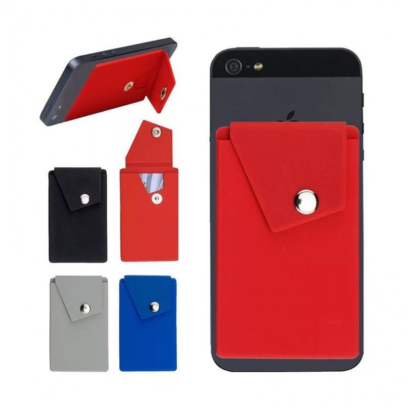 Adhesive Holder Pouch Pocket Snap Closure Flap Doubles as Phone Stand Silicone Cell Phone Custom Wallets with Stand