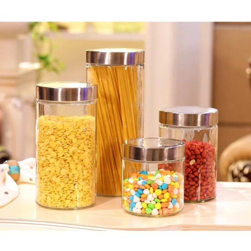 round straight side sealed glass storage canister for tea coffee sugar pasta 