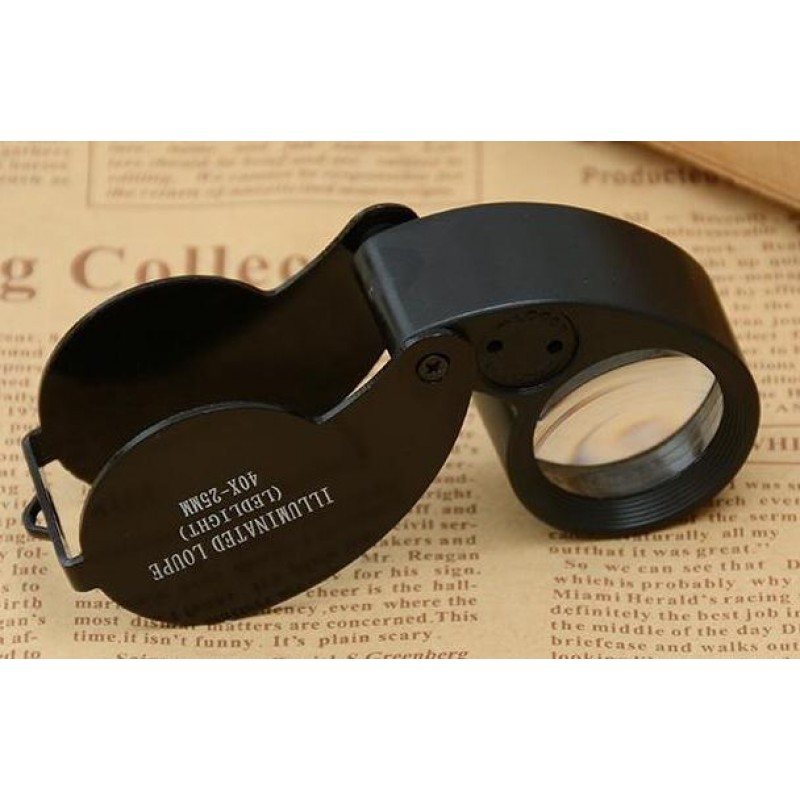 Promotional folding magnifier 40X Jewelry Magnifying Glass Pocket Handle Loupe with LED Light