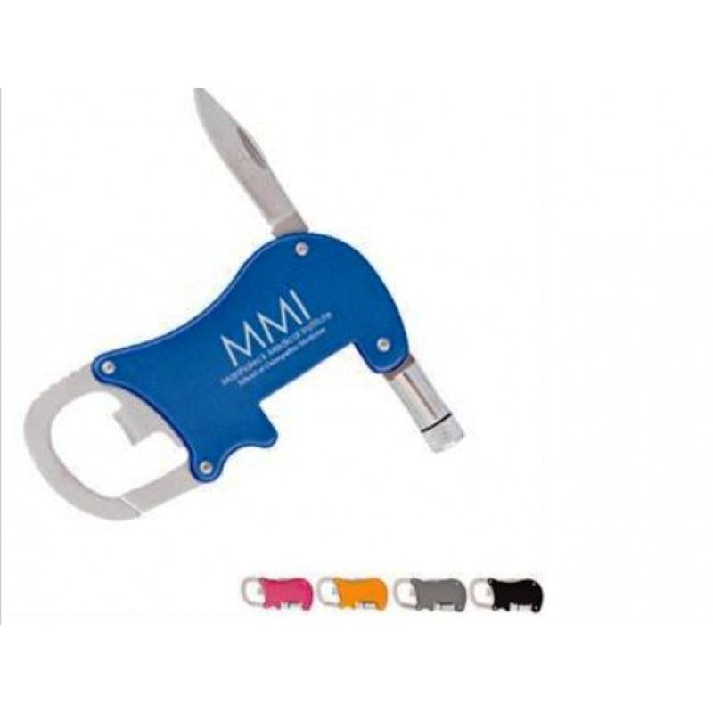 Bottle Opener Carabiner with Flashlight & Knife