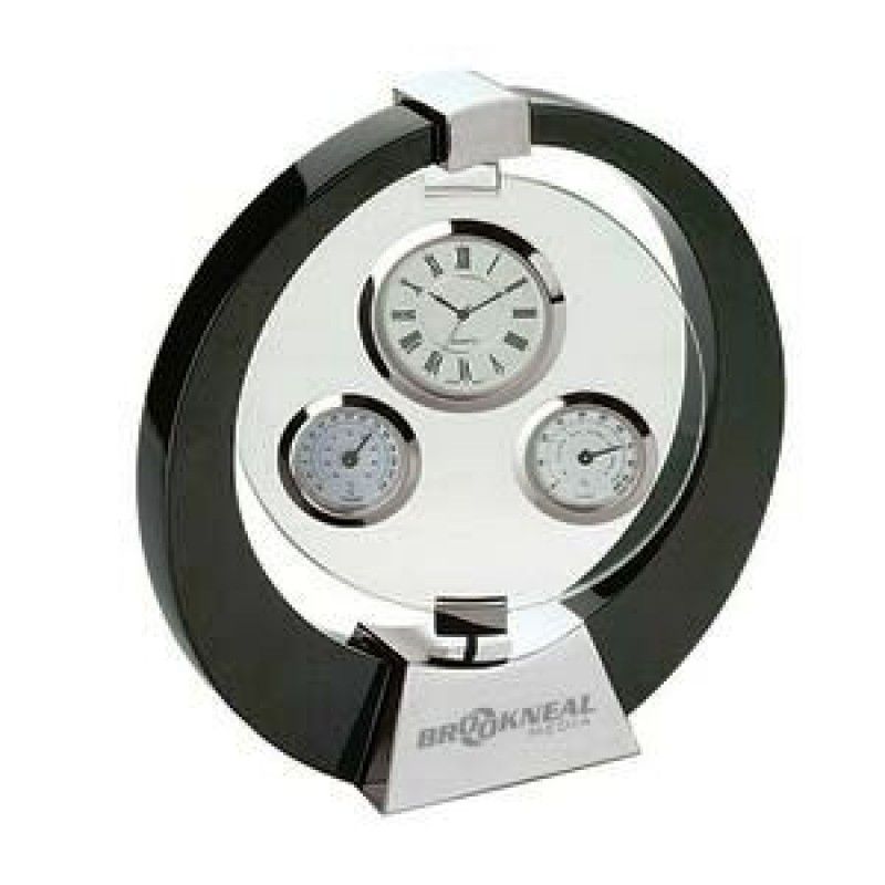 Spinning Glass & Chrome Desk Clock W/ Weather Station