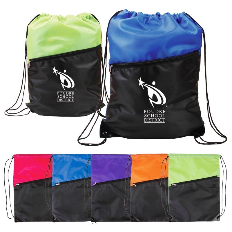 Two-tone Poly Drawstring Backpack W/ Zipper