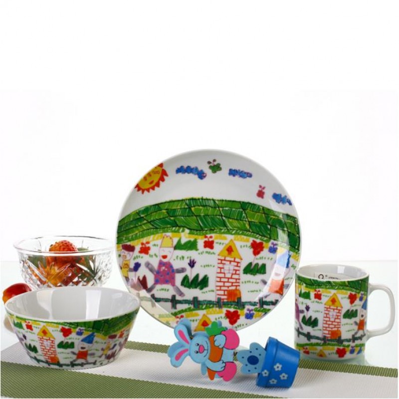 New product porcelain 3pcs kids dinnerware set with on-glazed decal 