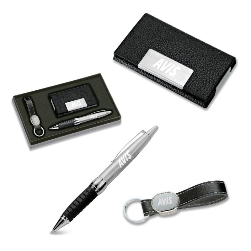 3 Piece Gift Set - Leather Like Card Case/ Ballpoint Pen/ Key Ring