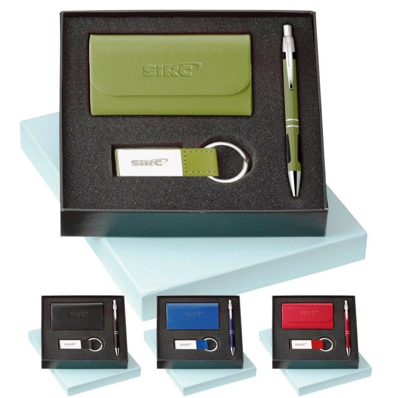 Ace Ballpoint Pen/Leather Card Holder & Leatherette Key Ring Set