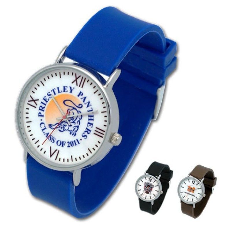 Jumbo Silver Watch With Blue Silicone Strap