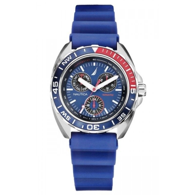 Nautica Men's Sport Ring Multifunction Blue & Red Watch