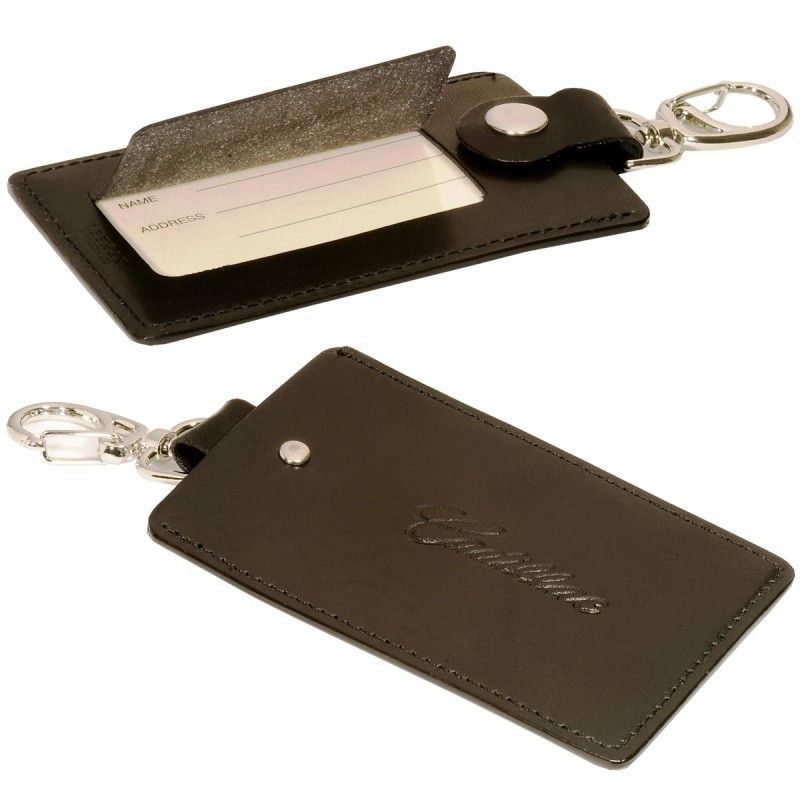 Freedom Leather Luggage Tag W/ Brass Swivel Silver Hook Clasp