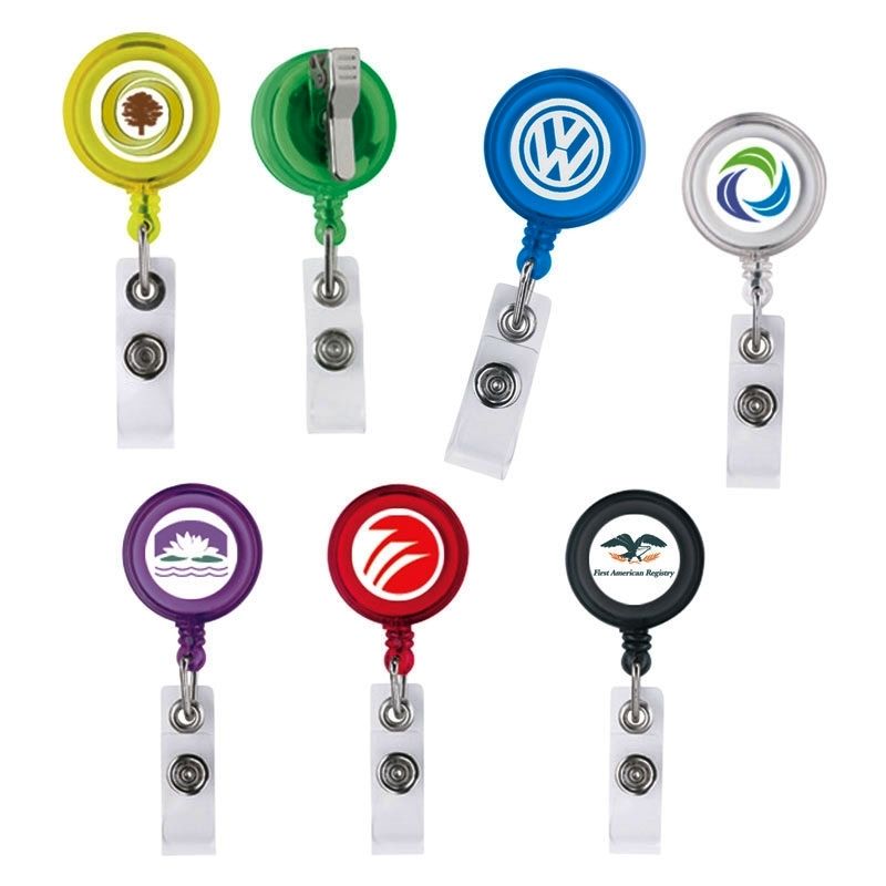 Promotional 30" Retractable Badge Reel W/ Metal Slip Clip Backing (Multicolor Label)