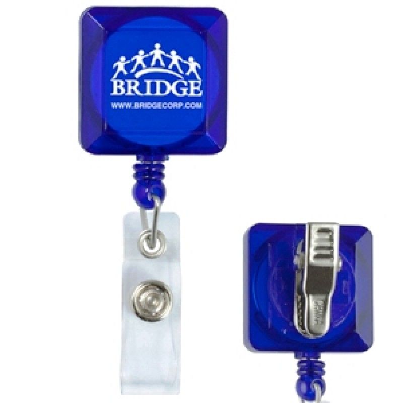 Promotional 30" Cord Square Retractable Badge Reel With Metal Clip (Spot Color)