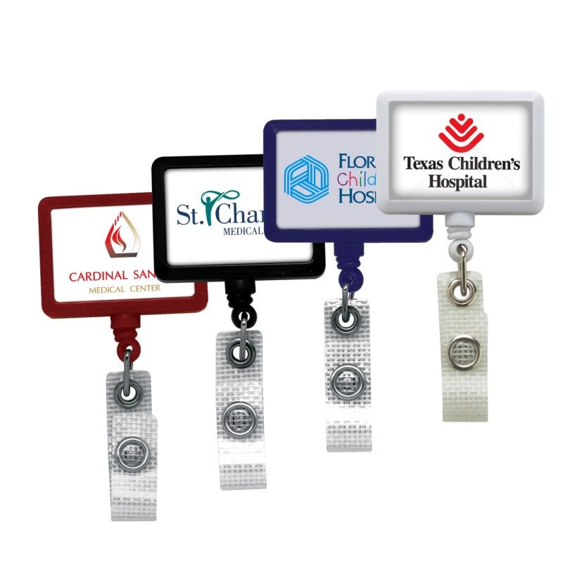 Promotional Anti-microbial Rectangle Badge Reel (Polydome)