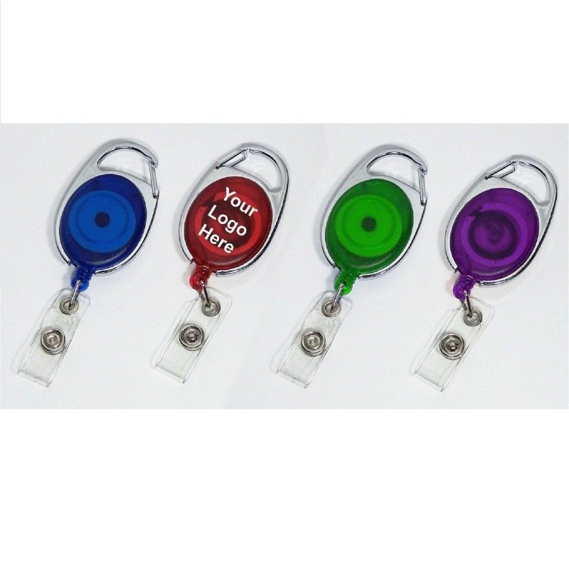 Promotional Oval Shape Retractable Badge Holder With Carabiner Clip