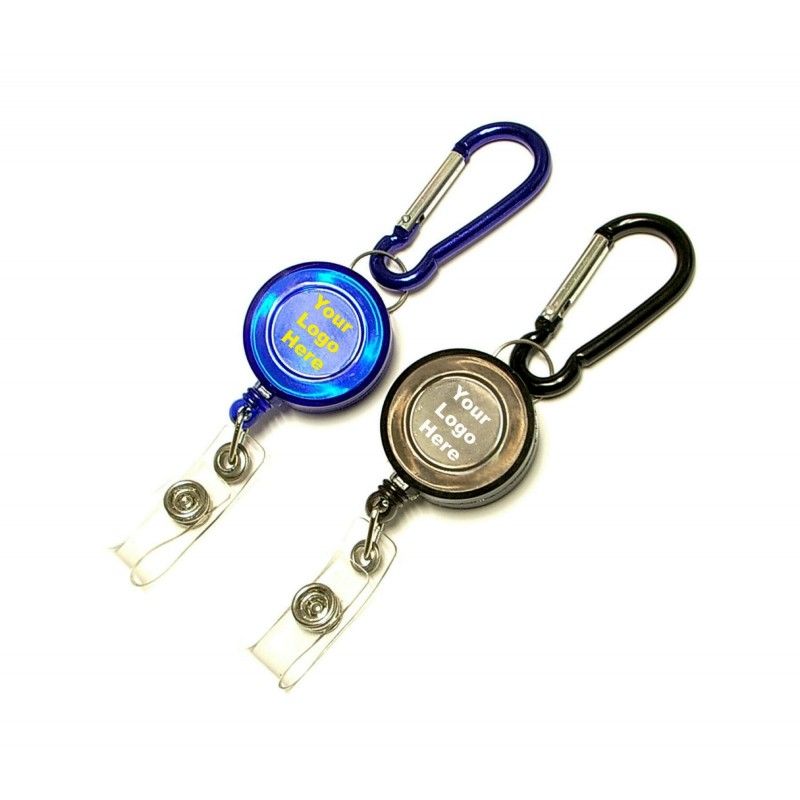 Promotional Round Retractable Badge Holder With Carabiner & Metal Clip (24")