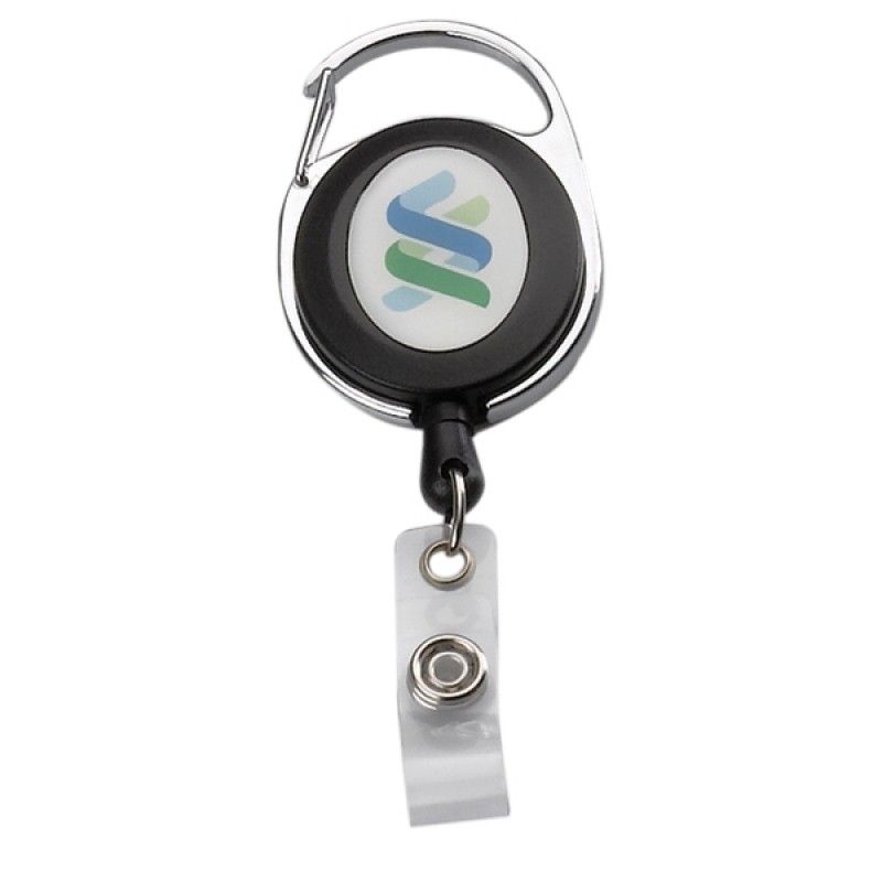 Promotional Oval Plastic/Metal Retractable Badge Reel With Carabiner