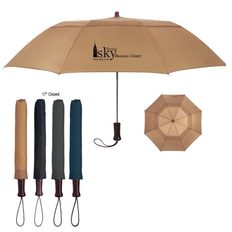 Promotional 44" Arc Telescopic Folding Wood Handle Umbrella