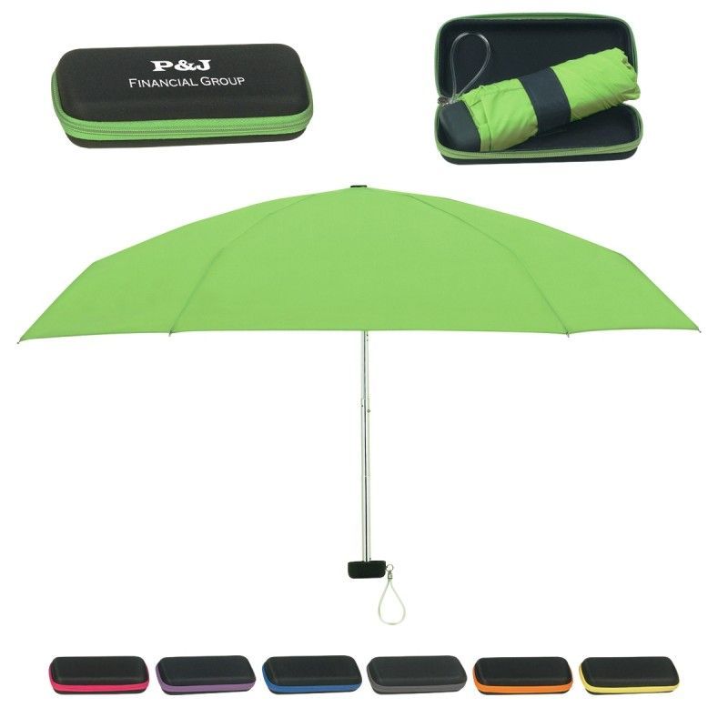 Promotional 37" Arc Telescopic Folding Travel Umbrella W/ Eva Case