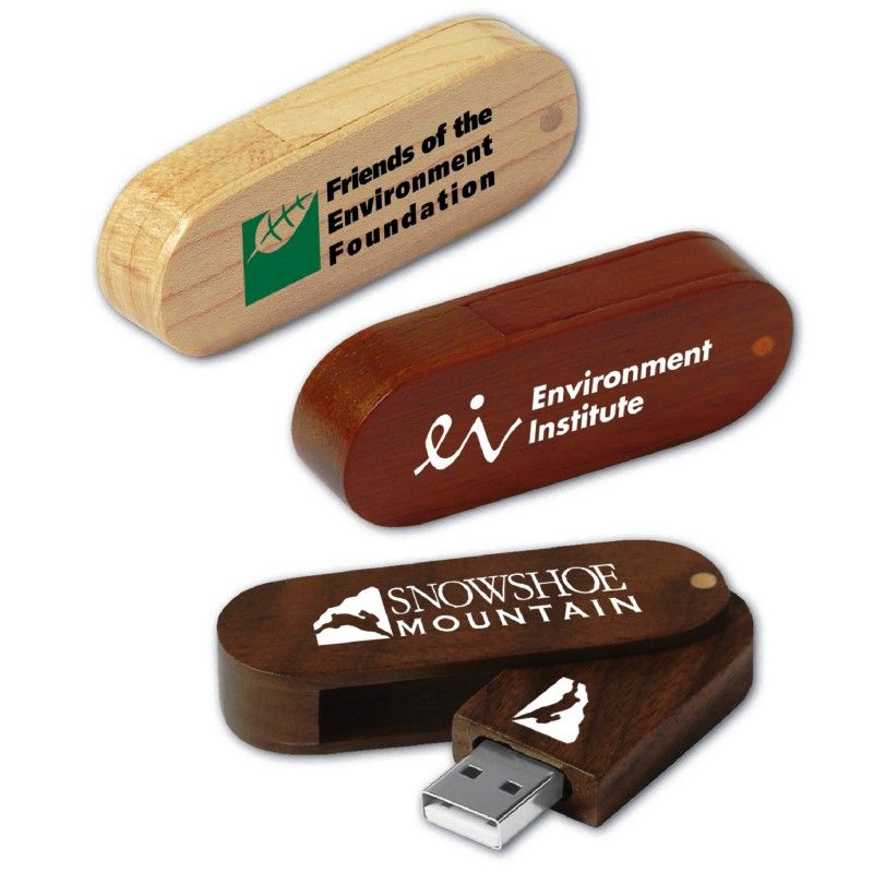 Promotional Eco Swing Wood Oblong Flash Drive 8GB